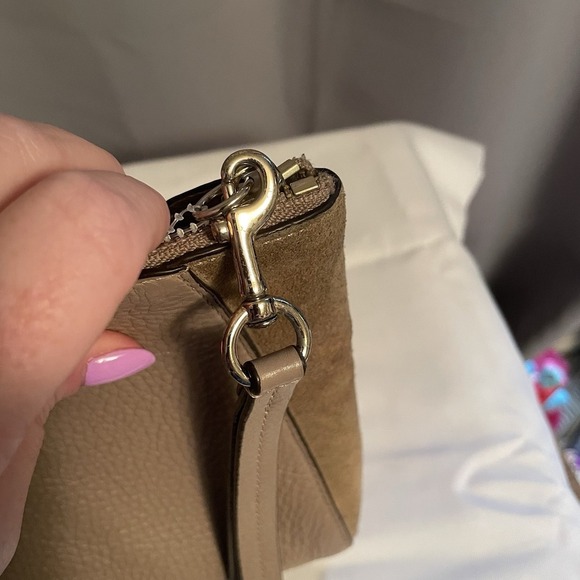 Coach Leather Suede Large Clutch Wristlet Bag Pebbled Leather F53419 Tan Beige - Picture 11 of 16